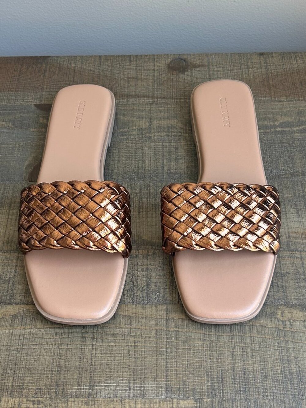 Old Navy Braided Copper Flat Slide Sandal